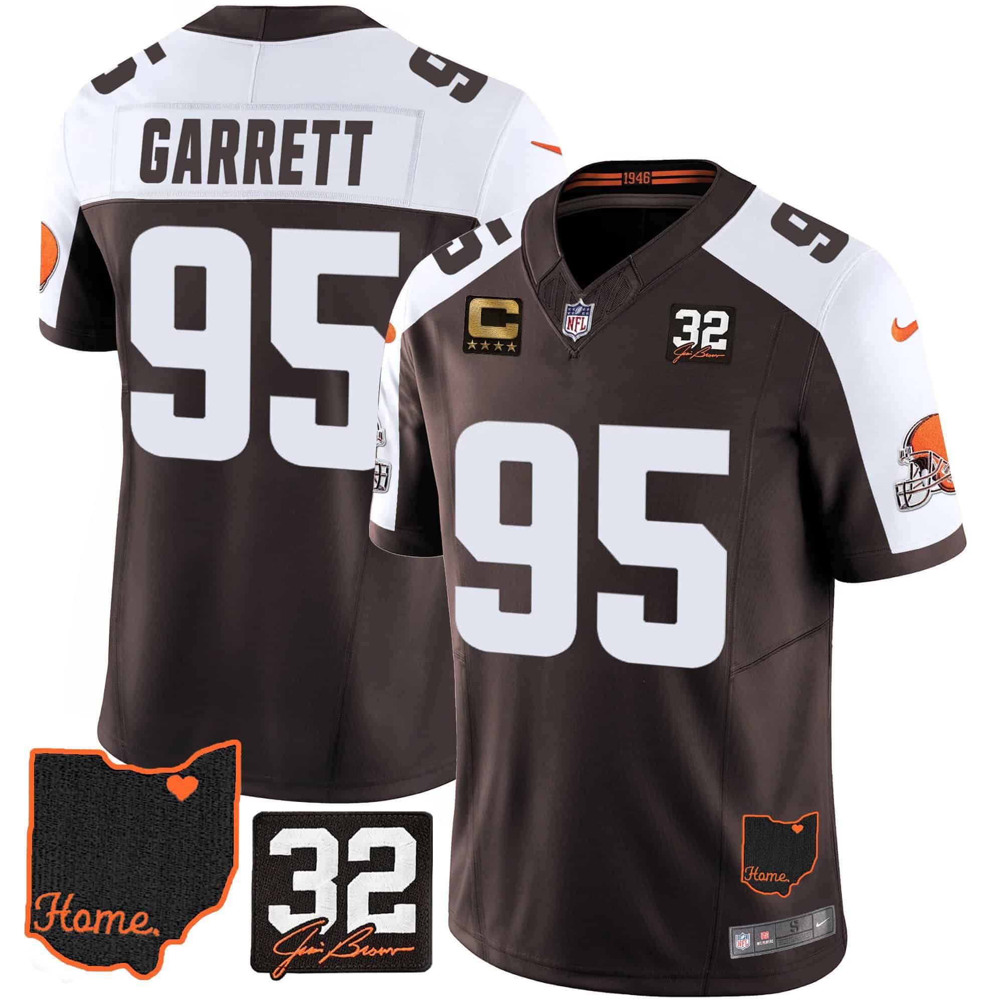 Men Cleveland Browns #95 Garrett Brown Memorial Home Patch 2024 Nike NFL Jersey